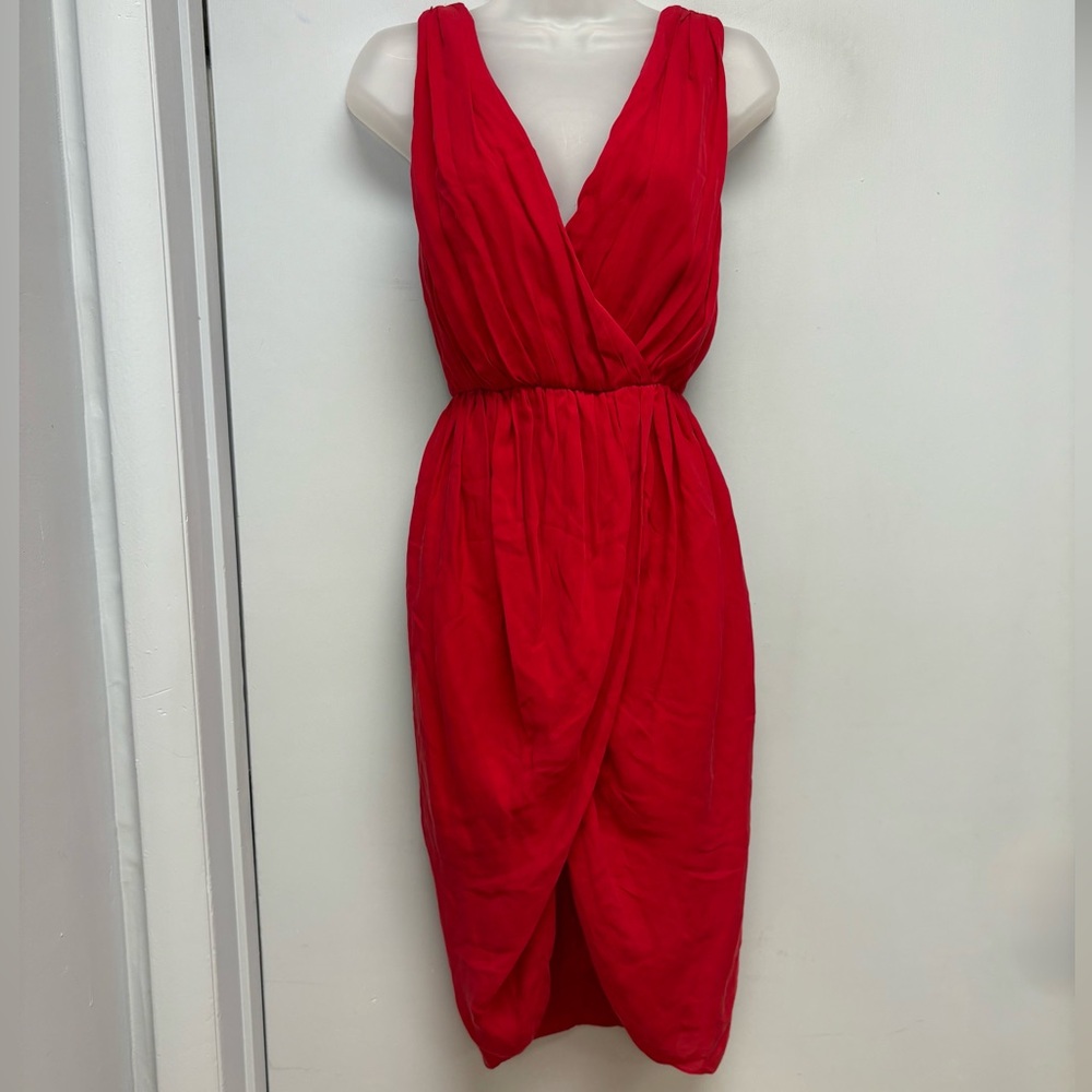 Alice + Olivia 100% Silk Red Draped Dress Size 4